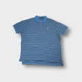 Ralph Lauren polo shirt in blue striped pattern with yellow embroidered chest logo