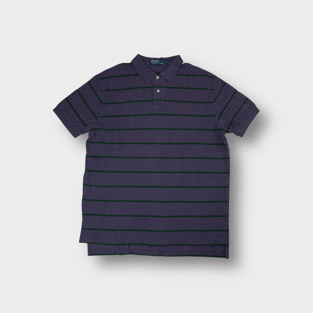 Ralph Lauren polo shirt in purple and green with dark horizontal stripes