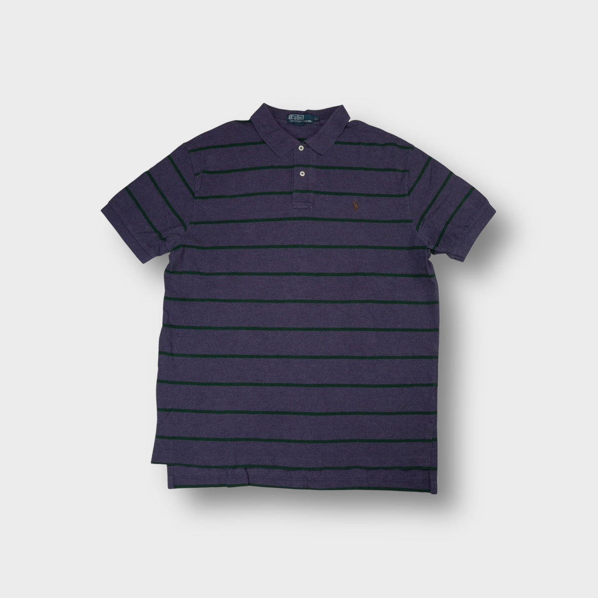 Ralph Lauren polo shirt in purple and green with dark horizontal stripes