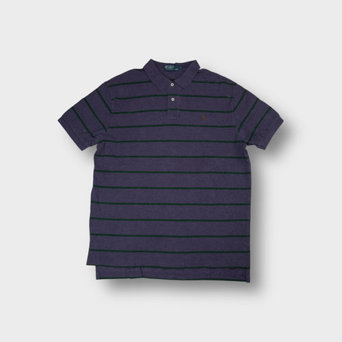 Ralph Lauren polo shirt in purple and green with dark horizontal stripes