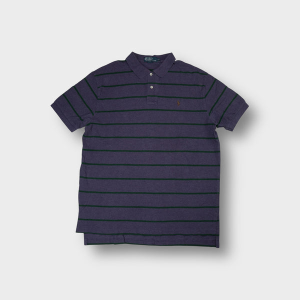 Ralph Lauren polo shirt in purple and green with dark horizontal stripes