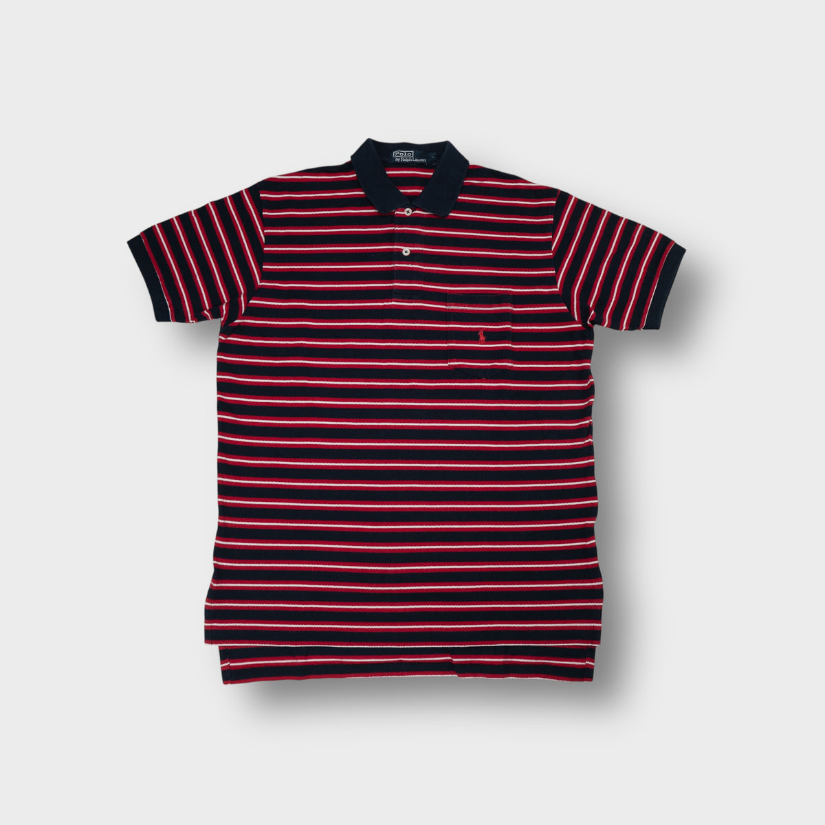 Ralph Lauren polo shirt in navy and red stripes with a chest pocket