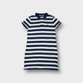 Ralph Lauren polo shirt in navy and white horizontal stripes with embroidered pony logo.