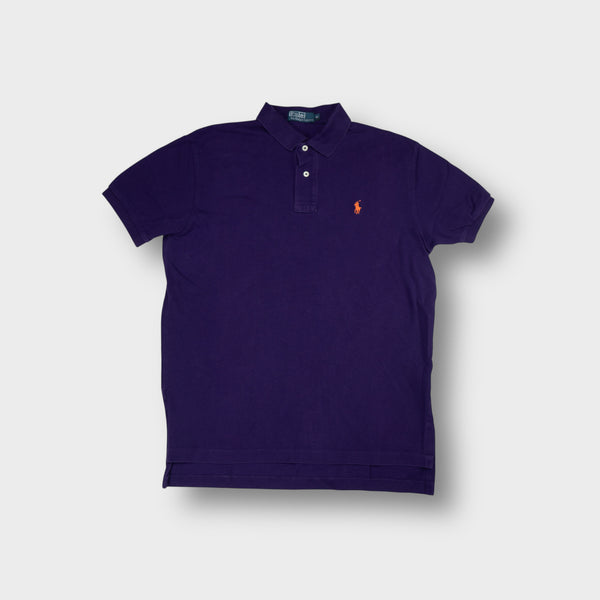 Polo Ralph Lauren polo shirt in purple with orange embroidered pony logo on the chest