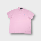 Ralph Lauren polo shirt in pink featuring a blue embroidered pony logo