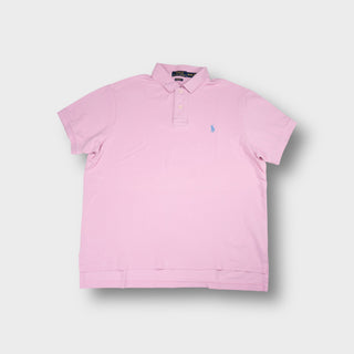 Ralph Lauren polo shirt in pink featuring a blue embroidered pony logo