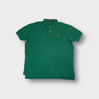 Ralph Lauren polo shirt in green with orange embroidered polo player logo on chest