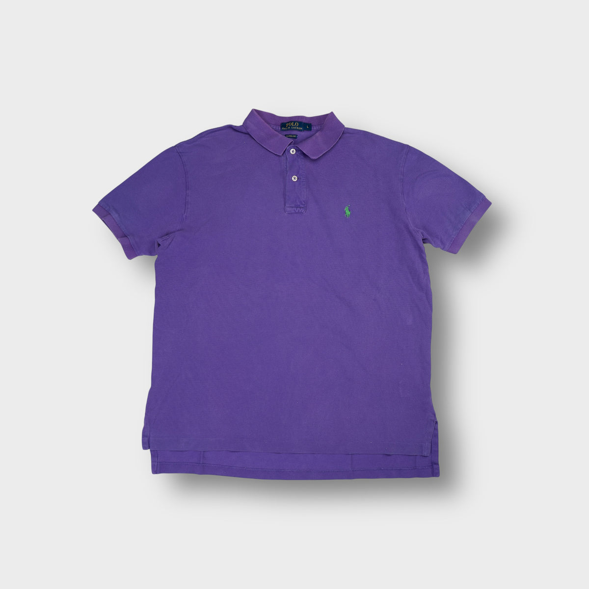 Ralph Lauren short-sleeved polo shirt in purple with green embroidered pony logo on chest