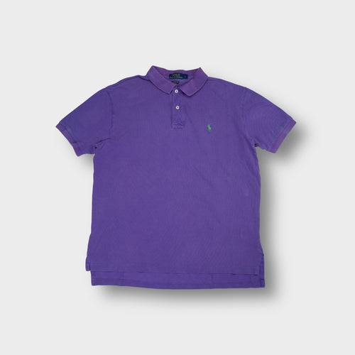 Ralph Lauren short-sleeved polo shirt in purple with green embroidered pony logo on chest