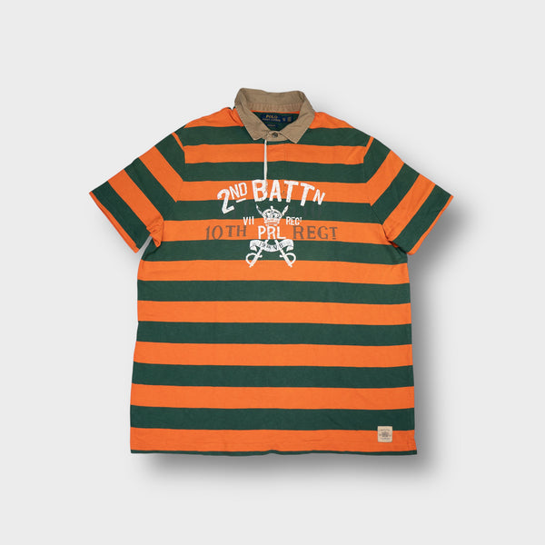 Ralph Lauren polo shirt in orange and green stripes with 10th PRL Regt chest print