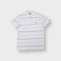 Nike polo shirt white with text pin stripes and small chest embroidered swoosh logo