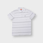 Nike polo shirt white with text pin stripes and small chest embroidered swoosh logo