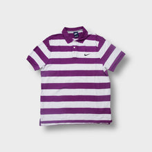 Lade das Bild in den Galerie-Viewer, Nike polo shirt in purple and white stripes with small black swoosh on chest