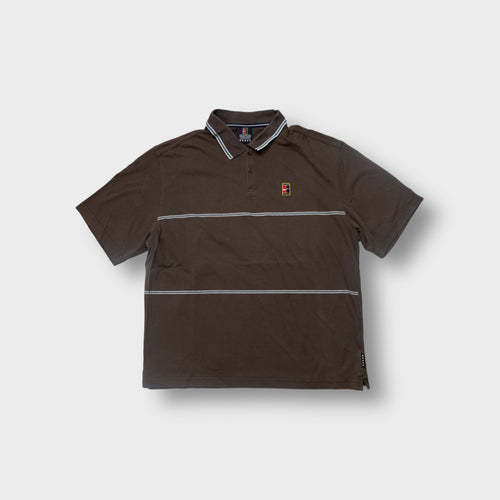 Nike Court polo shirt in brown with embroidered tennis court logo on the chest