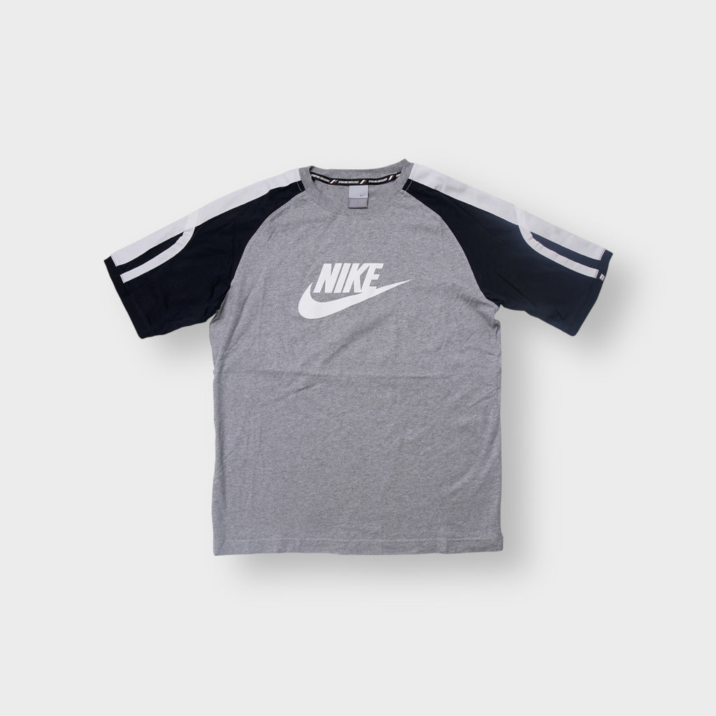 Nike T-Shirt in grey and black featuring a large white logo print on the chest