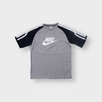 Nike T-Shirt in grey and black featuring a large white logo print on the chest