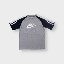 Load image into Gallery viewer, Nike T-Shirt in grey and black featuring a large white logo print on the chest