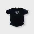 Nike T-Shirt in black featuring a white central swoosh crest logo and V-neck line.