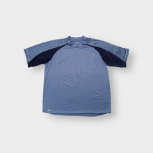 Load image into Gallery viewer, Nike T-Shirt in blue featuring a small red Swoosh embroidered on the chest