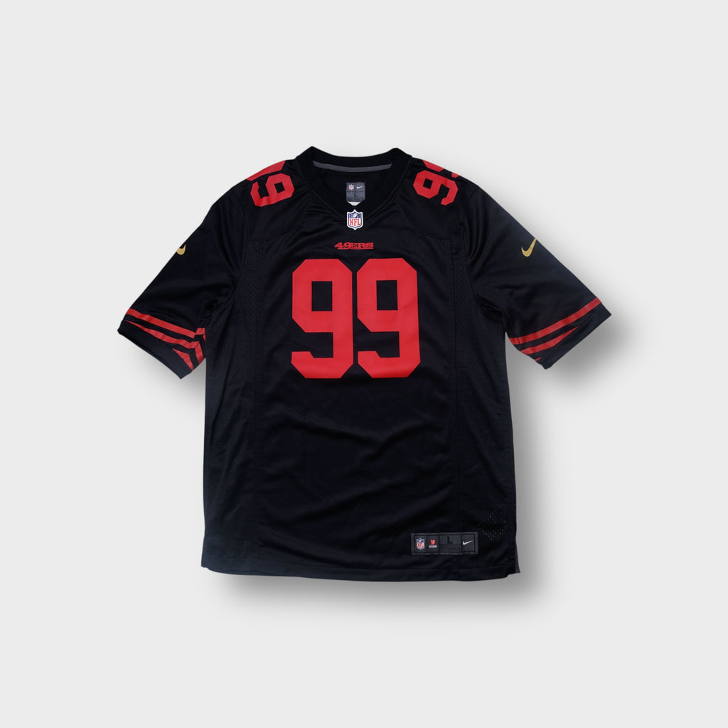 Nike San Francisco 49ers NFL jersey in black and red featuring the number 99