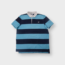 Lade das Bild in den Galerie-Viewer, Nike polo shirt in blue and navy with wide stripes and an embroidered chest logo