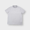 Nike polo shirt in grey and white stripes with embroidered swoosh logo on the sleeve