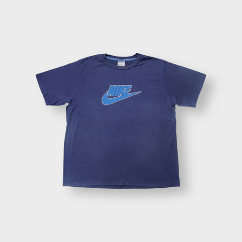 Nike T-Shirt in blue featuring a graphic swoosh logo print on the chest