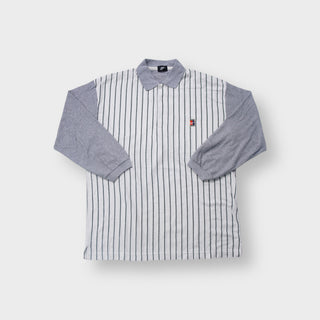 Nike polo shirt in white and grey with pinstripes and embroidered Challenge Court chest logo