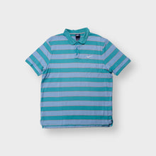 Lade das Bild in den Galerie-Viewer, Nike polo shirt in teal and blue striped pattern with white embroidered Swoosh on chest