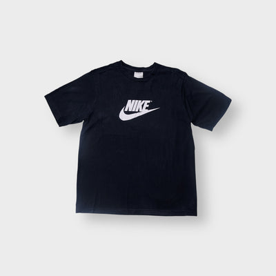 Nike T-Shirt in black featuring a white Futura swoosh logo printed on the chest