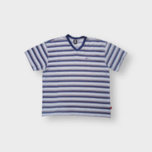 Lade das Bild in den Galerie-Viewer, Nike T-Shirt blue and white striped with a V-neck and small chest swoosh