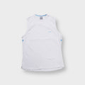 Nike tank top in white with a small light blue embroidered Swoosh on the chest