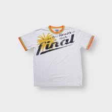 Lade das Bild in den Galerie-Viewer, Nike T-Shirt in white with multicolor ribbed collar and Portuguese front graphic print.