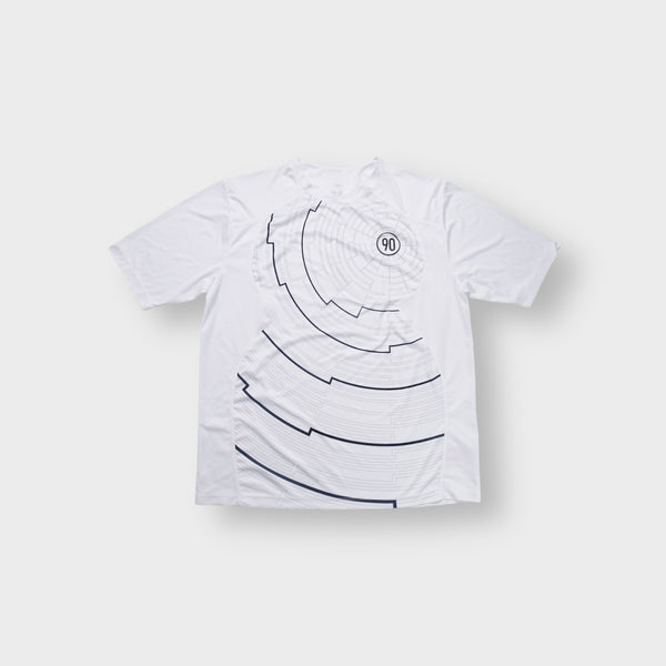 Nike T-Shirt in white featuring a circular Total 90 graphic design on the chest