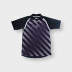 Nike polo shirt in black and grey with diagonal stripes and center embroidered logo