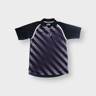 Nike polo shirt in black and grey with diagonal stripes and center embroidered logo