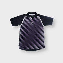 Load image into Gallery viewer, Nike polo shirt in black and grey with diagonal stripes and center embroidered logo