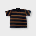 Nike polo shirt in black and yellow striped fabric with small chest swoosh embroidery