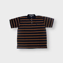 Lade das Bild in den Galerie-Viewer, Nike polo shirt in black and yellow striped fabric with small chest swoosh embroidery