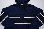 Nike jacket in dark blue and black with hood and white contrast stripes across the chest, full view