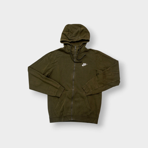 Green Nike zip hoodie featuring a white embroidered logo on the chest