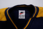 Nike navy and yellow V-neck sweater with yellow sleeve stripes and embroidered swoosh, size label