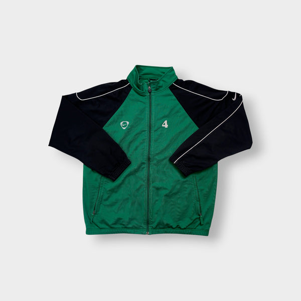Nike track jacket in green and black featuring a full zip and chest logo print