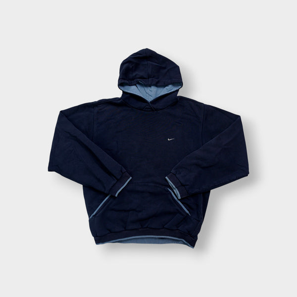 Nike hoodie sweater in navy with light blue hood lining and small embroidered Swoosh