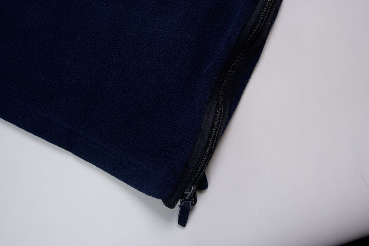 Nike fleece sweater in navy with a half-zip collar and white embroidered Swoosh, detail 2