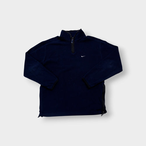 Nike fleece sweater in navy with a half-zip collar and white embroidered Swoosh