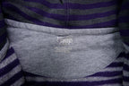 Nike zip jacket in purple and grey stripes featuring an embroidered white Swoosh logo, size label