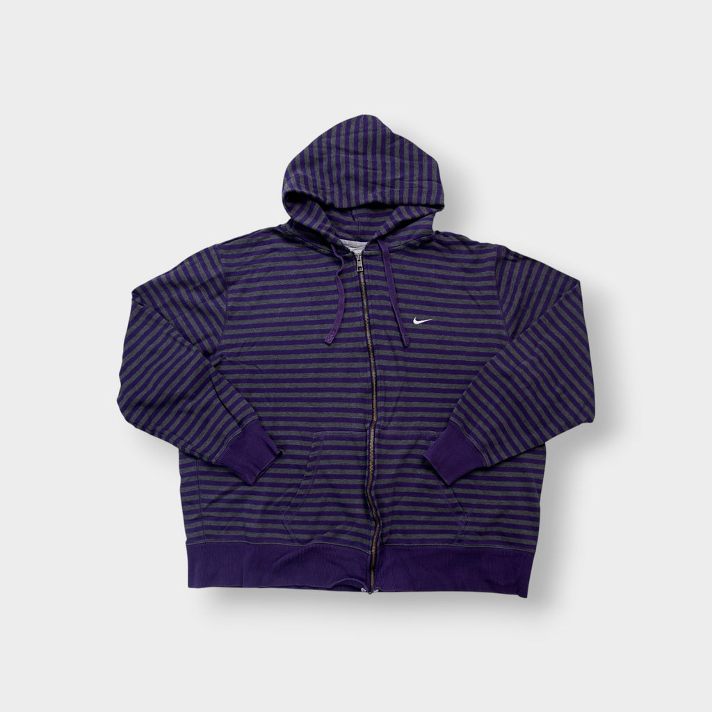 Nike zip jacket in purple and grey stripes featuring an embroidered white Swoosh logo