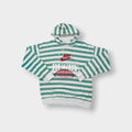 Nike green and white striped hooded sweater with a red rugby print on the chest
