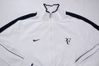 Nike track jacket in white and navy featuring an embroidered RF logo on the chest, full view